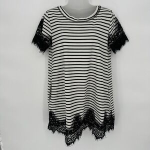 Umgee Tunic Top/Dress Sz‎ S Boho Striped Black Lace Detail Pockets Whimsigoth